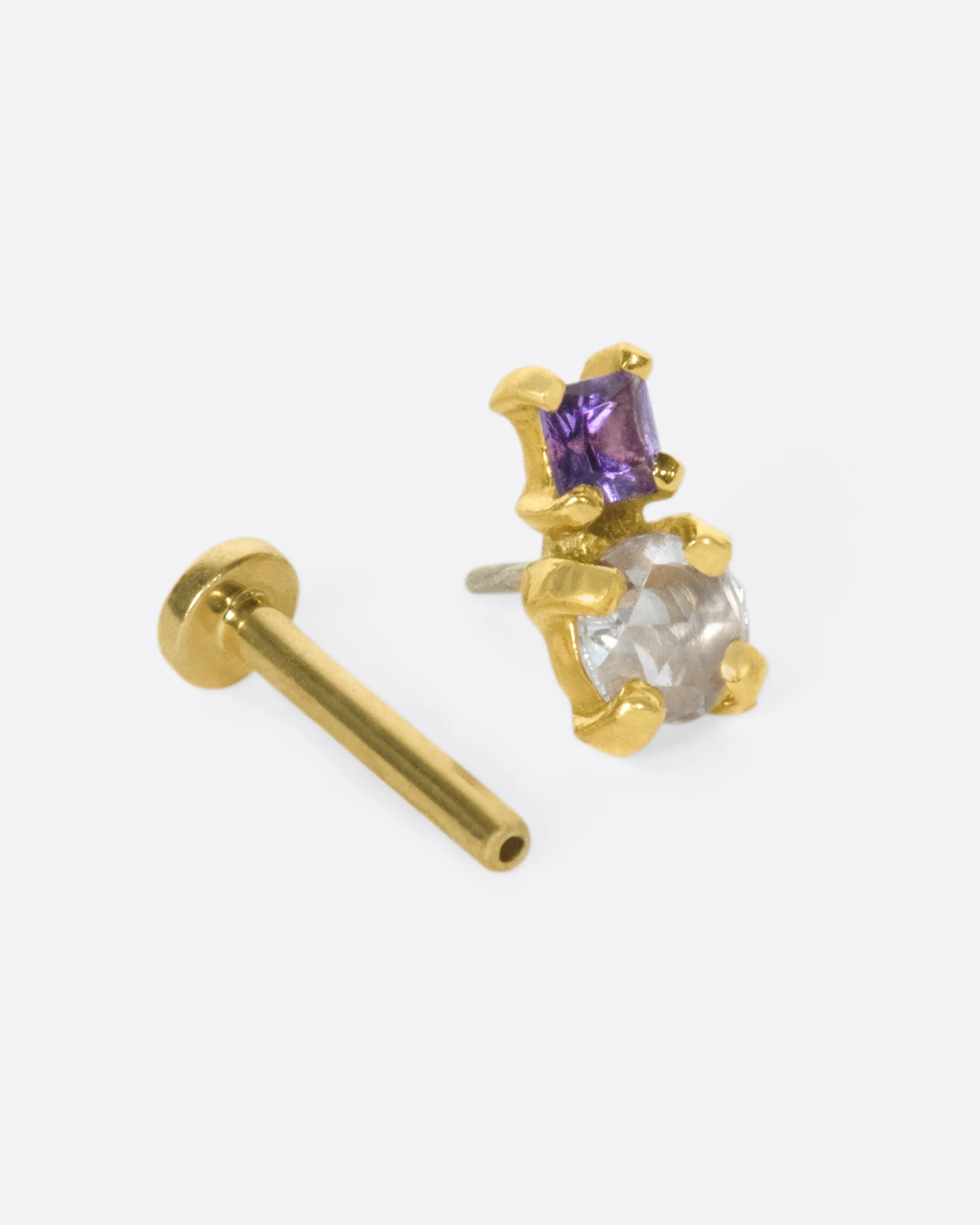 Amethyst Duo Threadless Earring