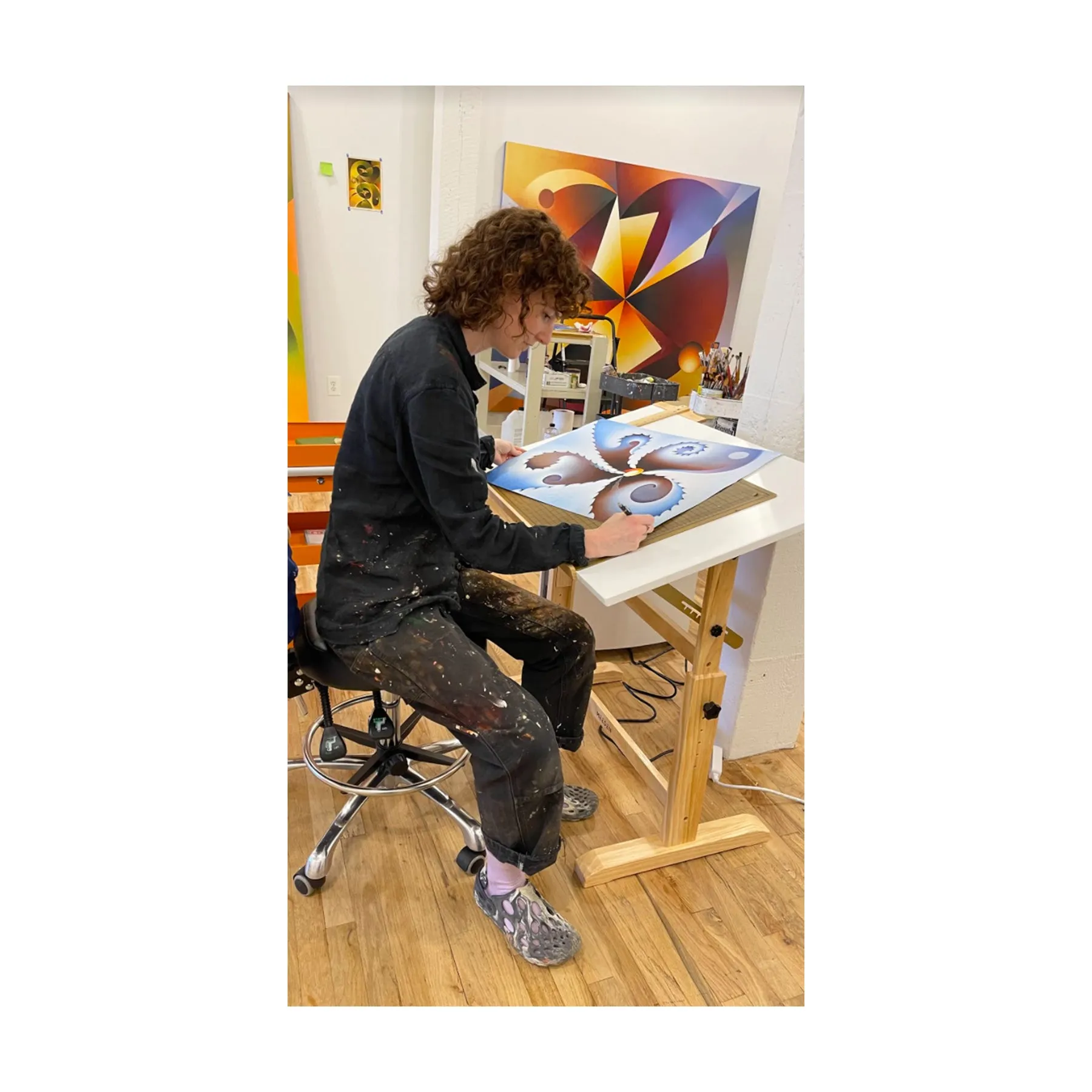 Angela Heisch, Drafty Spot, 2022; Hand-Embellished Limited Edition Print in White Washed Maple Frame