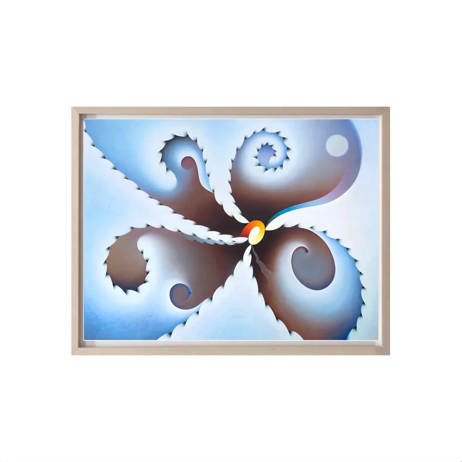 Angela Heisch, Drafty Spot, 2022; Hand-Embellished Limited Edition Print in White Washed Maple Frame