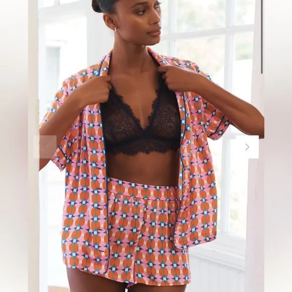 Anthropologie Silky Patterned Pajama Set