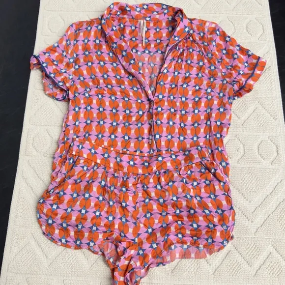 Anthropologie Silky Patterned Pajama Set