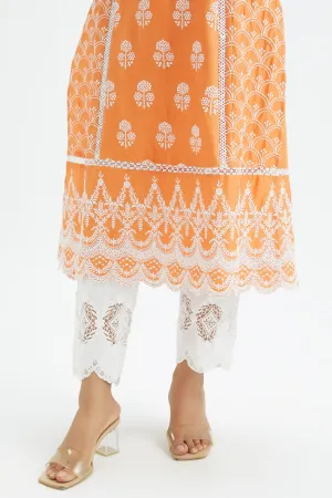 Applique Embroidered Pant White