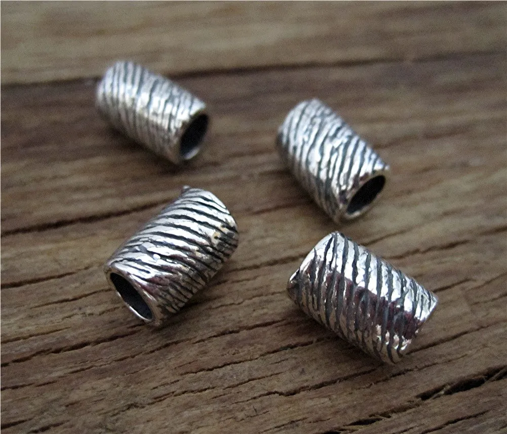 Artisan Diagonal Striped Sterling Silver Bead and Slider (one bead)