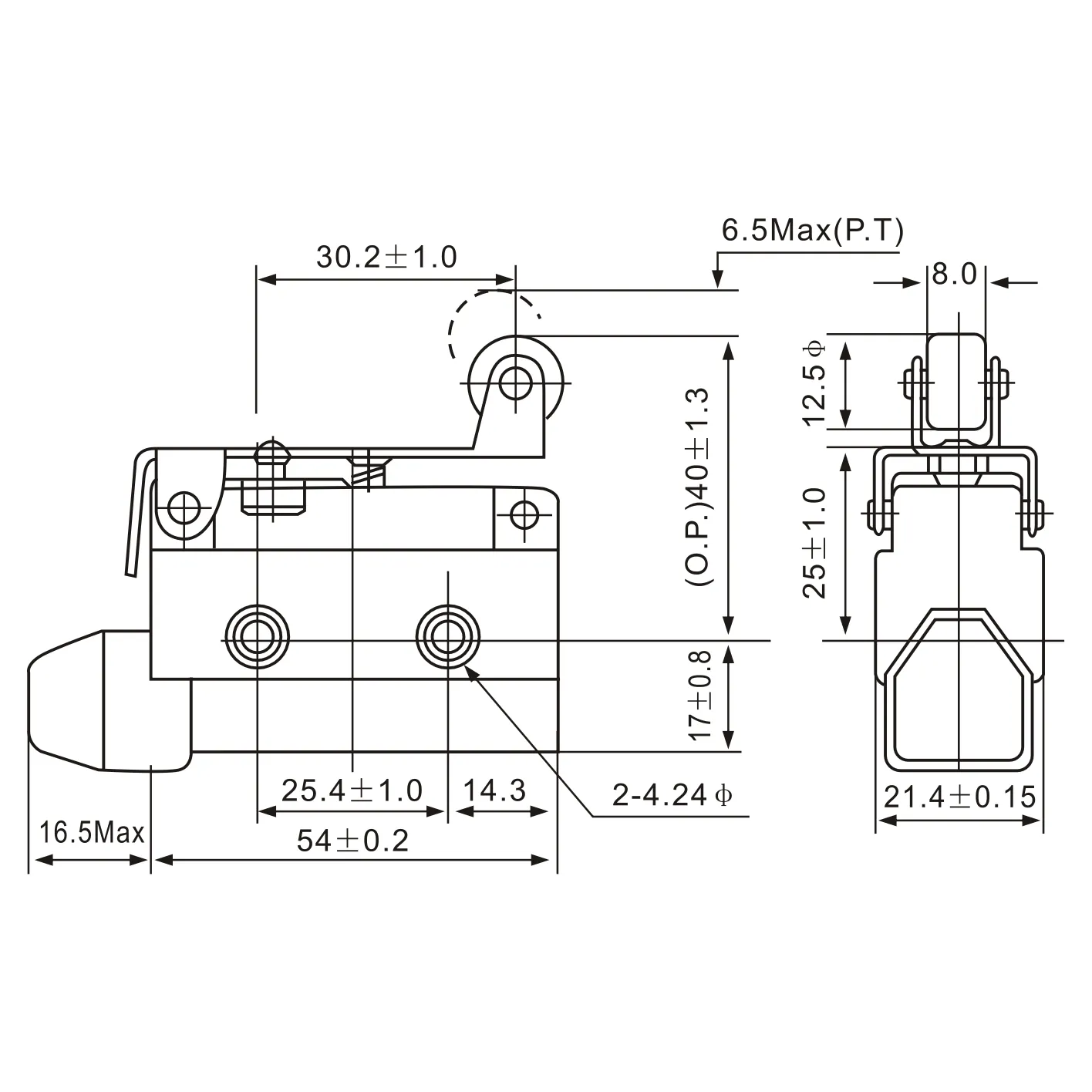 AZ-7141 Angled Lever with Roller Limit Switch