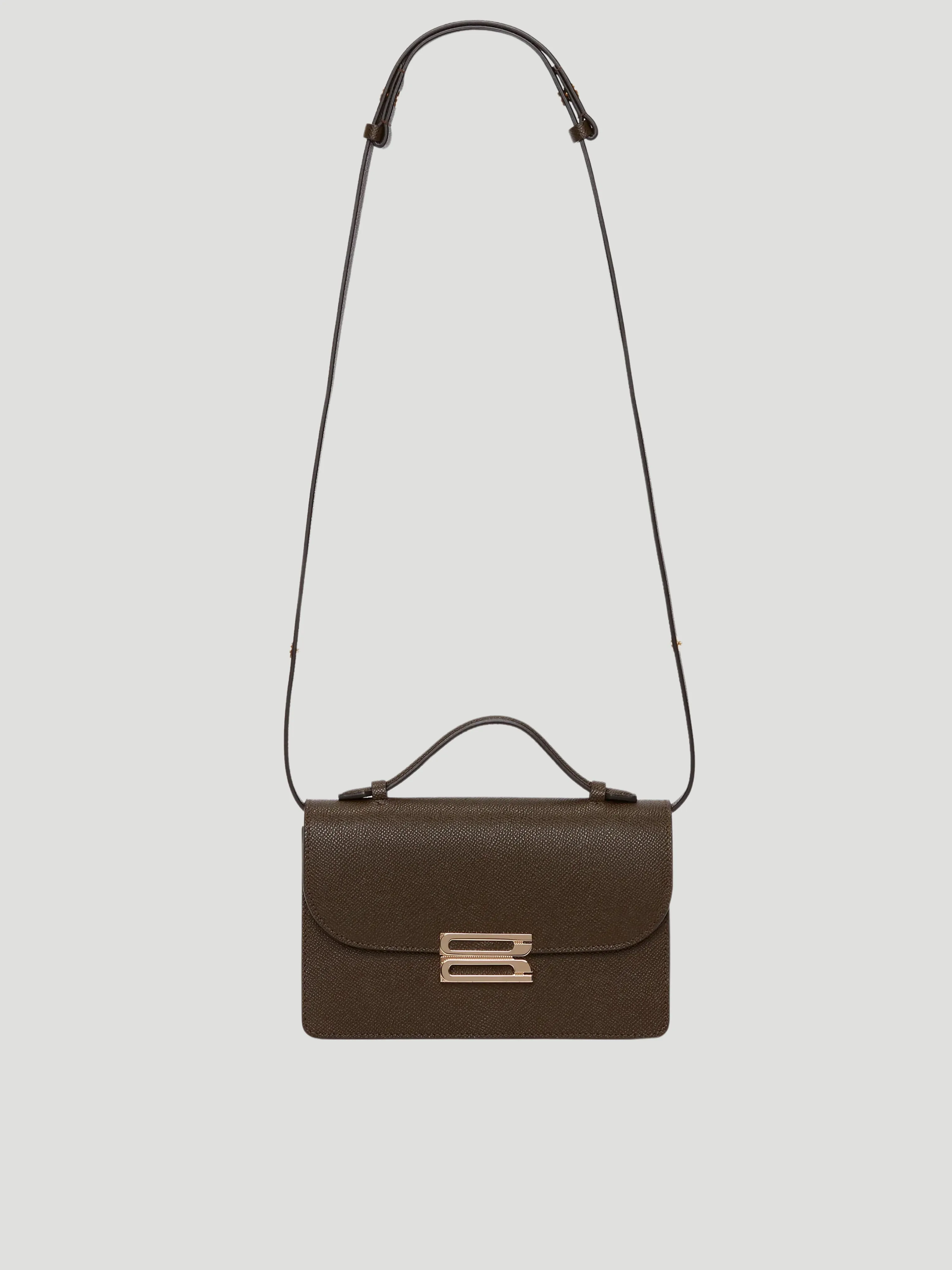 B Buckle Mini Khaki Textured-Leather Shoulder Bag