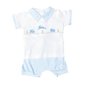 Baby Boy's "Blue Bunnies" Smocked Pima Cotton Short Set