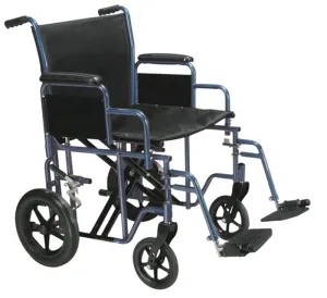 Bariatric Heavy Duty Transport Wheelchair with Swing Away Footrest, 20" Seat, Blue - 1 Each