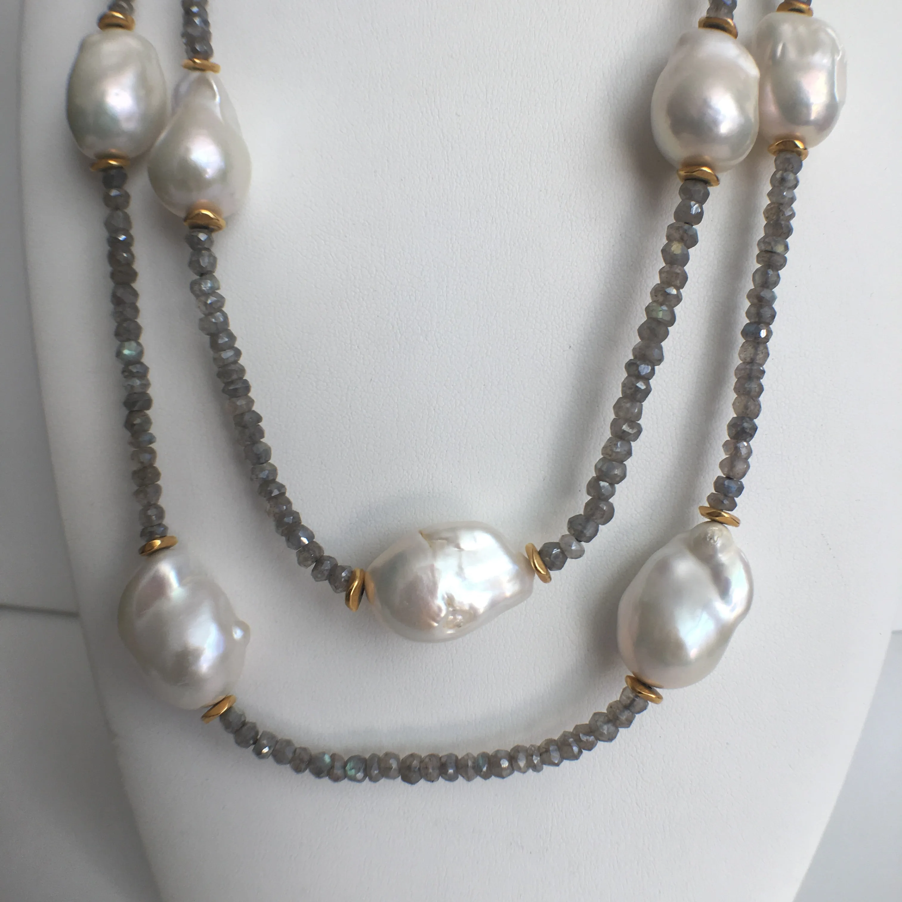 Baroque Pearl and Labradorite Double Strand Necklace