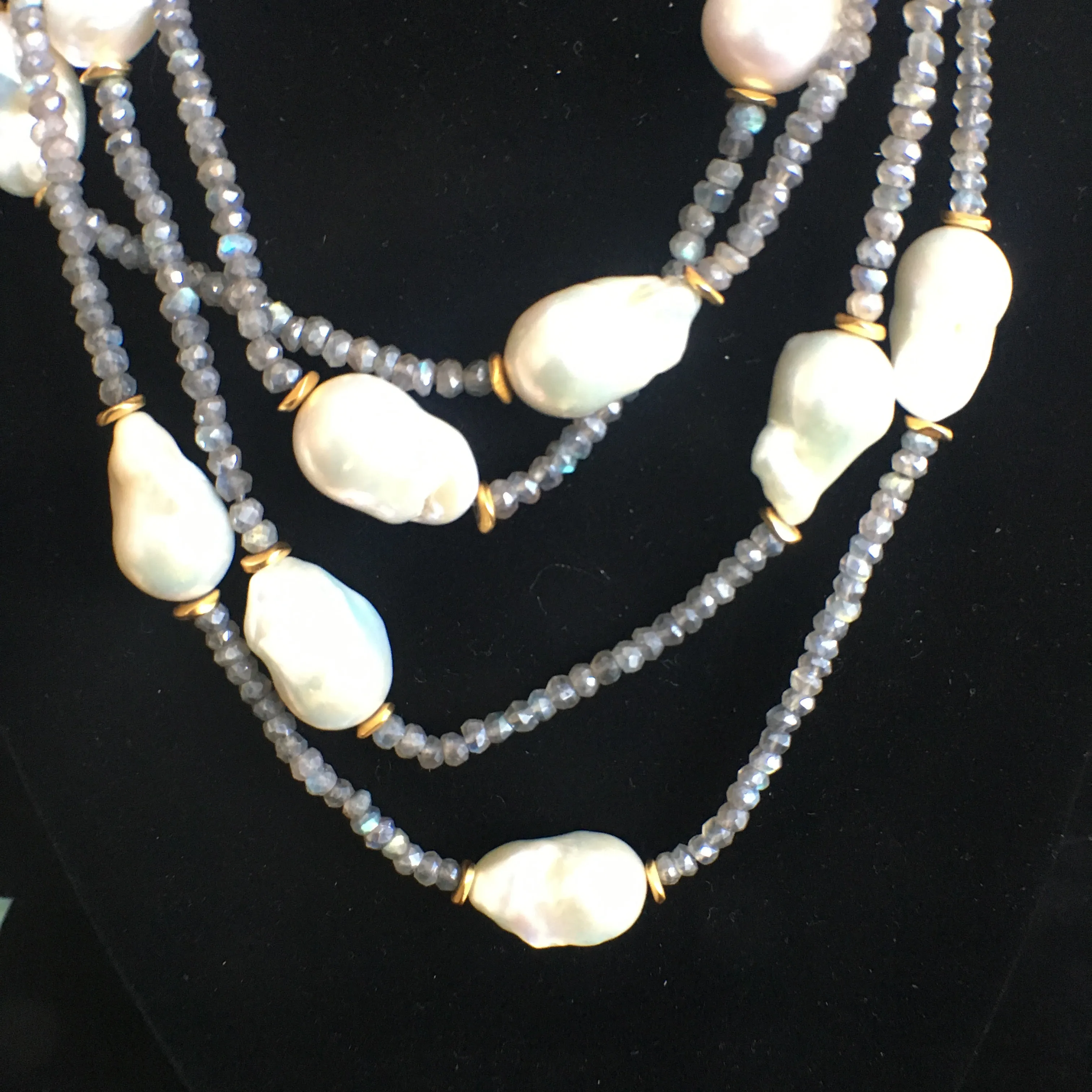 Baroque Pearl and Labradorite Double Strand Necklace