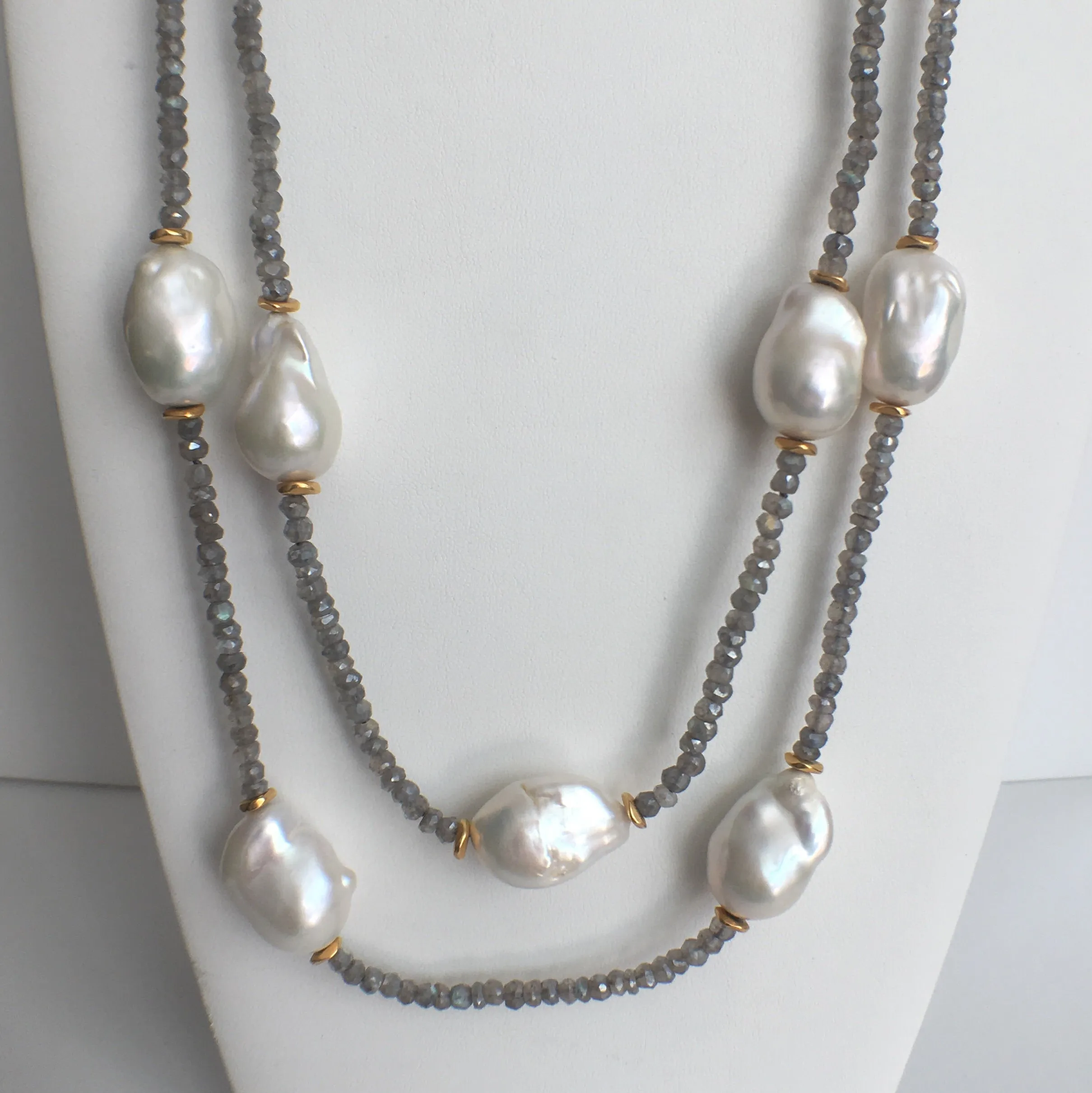 Baroque Pearl and Labradorite Double Strand Necklace
