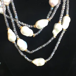 Baroque Pearl and Labradorite Double Strand Necklace