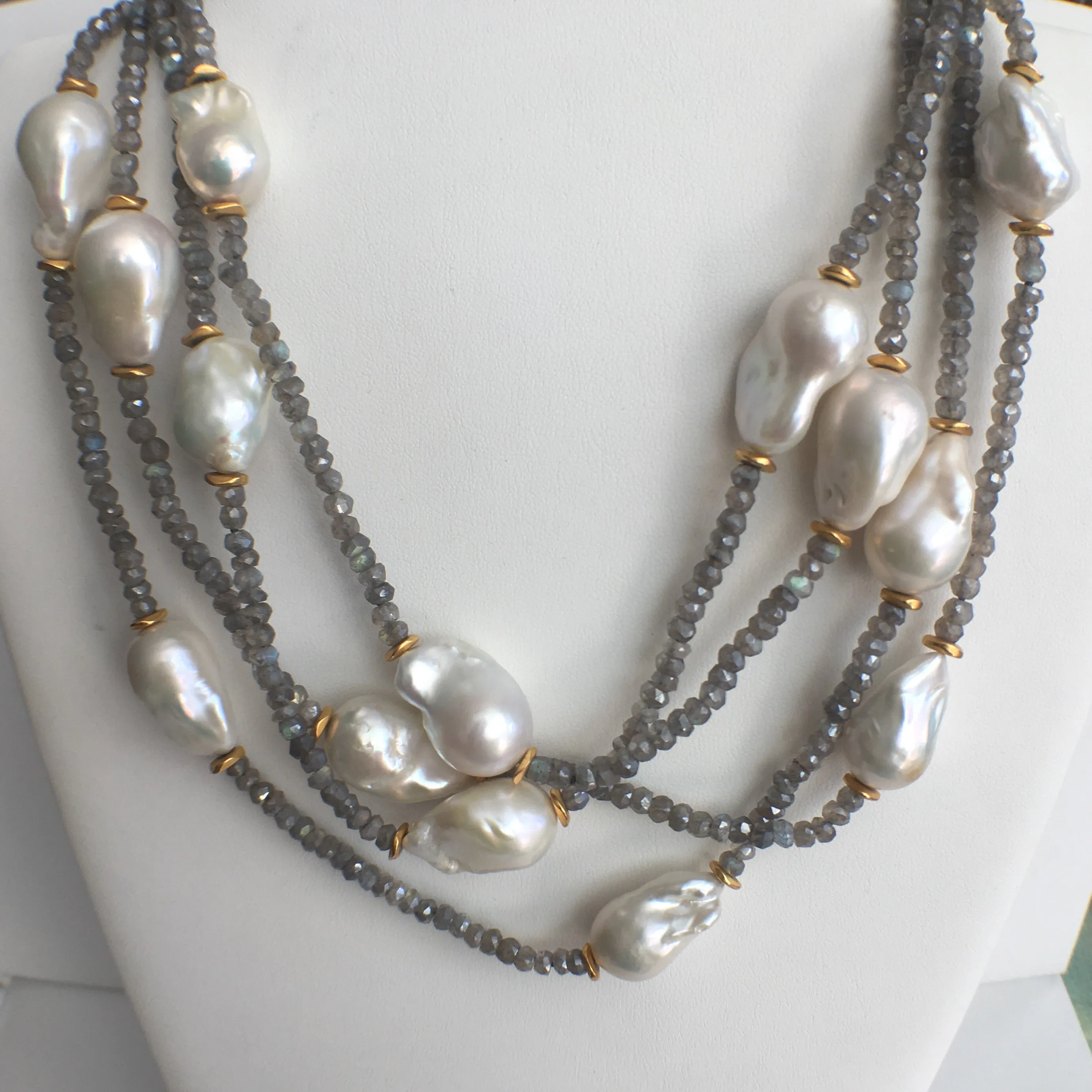 Baroque Pearl and Labradorite Double Strand Necklace