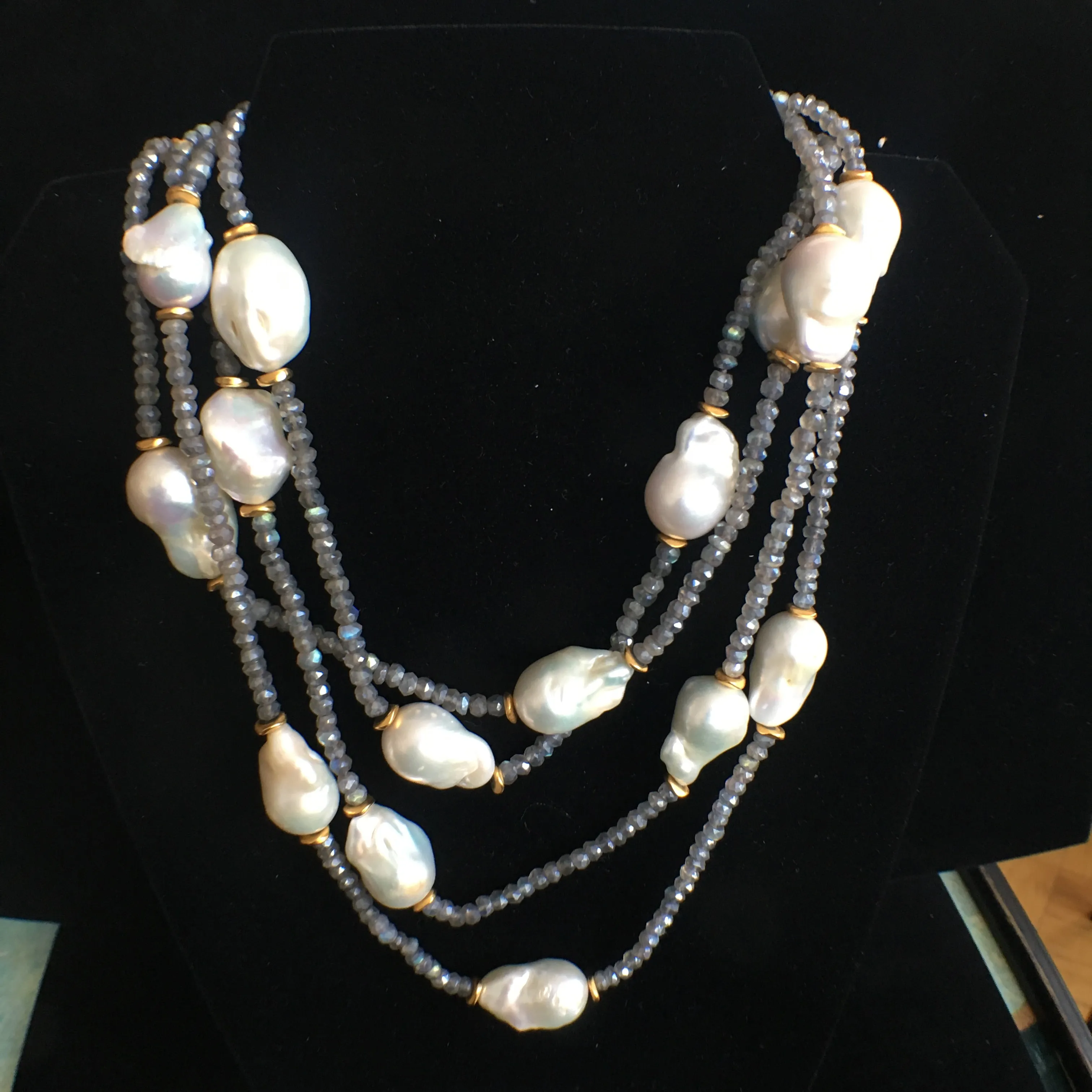 Baroque Pearl and Labradorite Double Strand Necklace