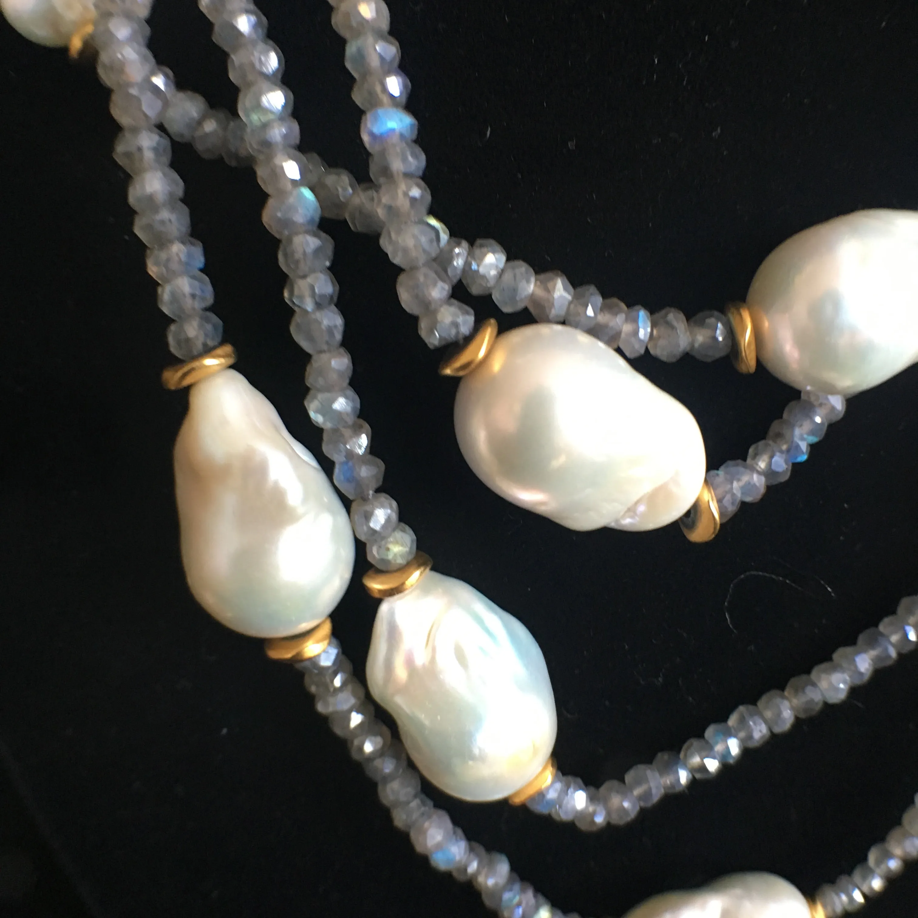 Baroque Pearl and Labradorite Double Strand Necklace