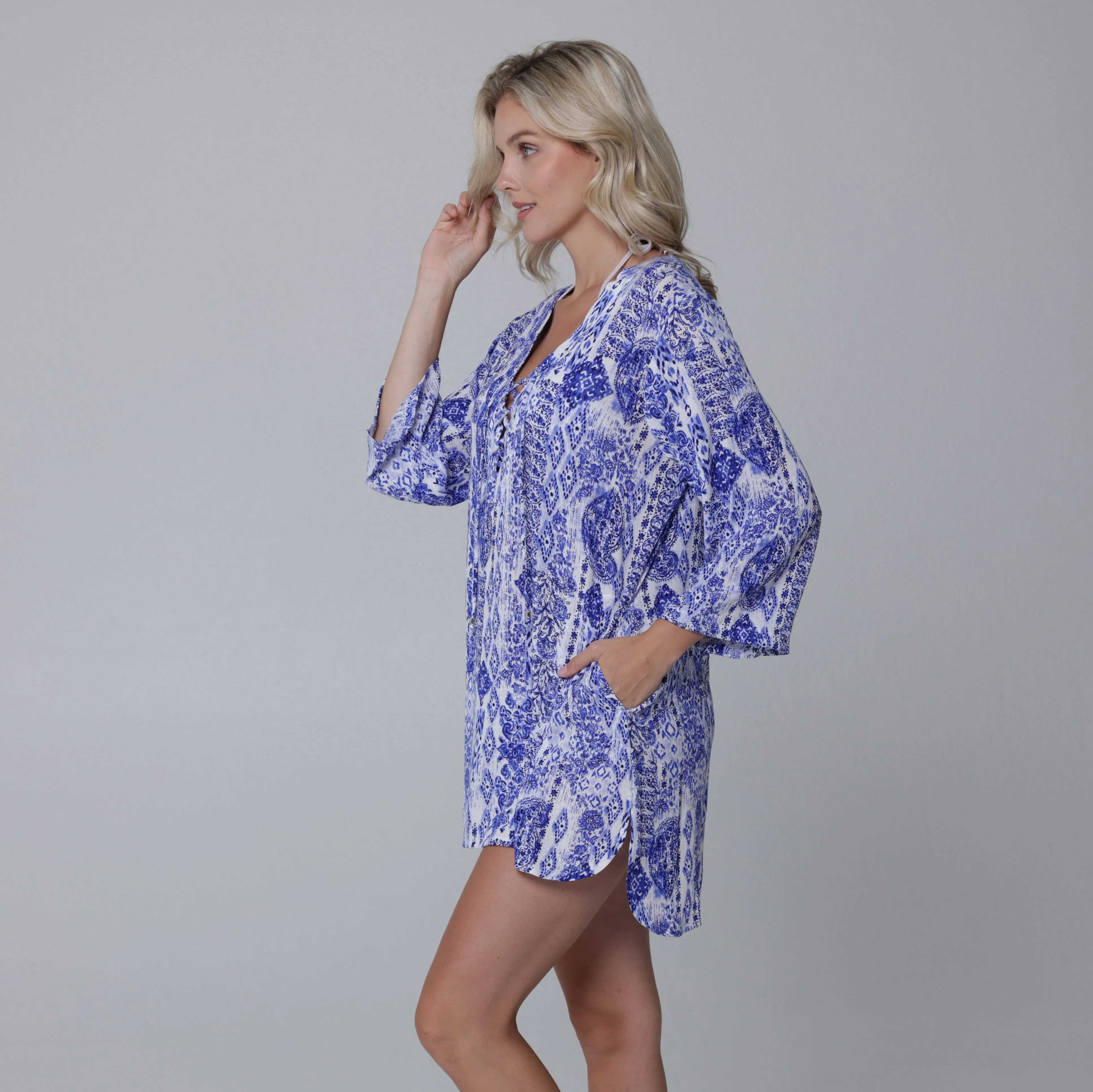 Batik Lace Neck Big Shirt