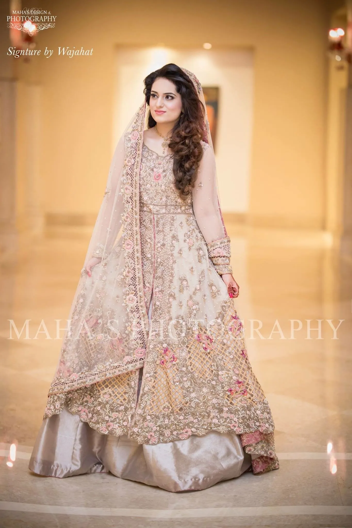 Beautiful bridal maxi in pastel pink and shimmer golden color Model#W 1195