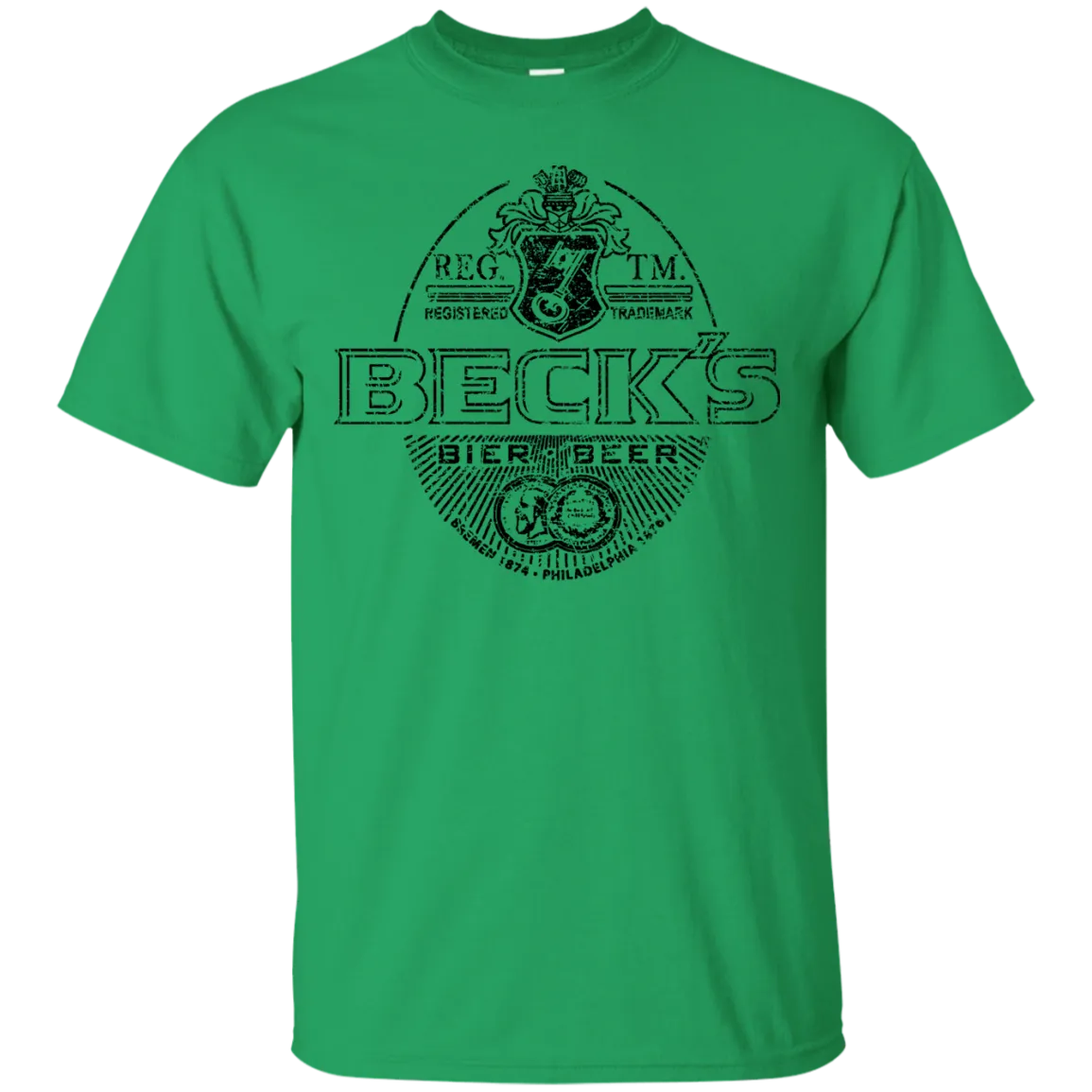 Becks Beer T-Shirt Custom Designed Black Worn Label Pattern
