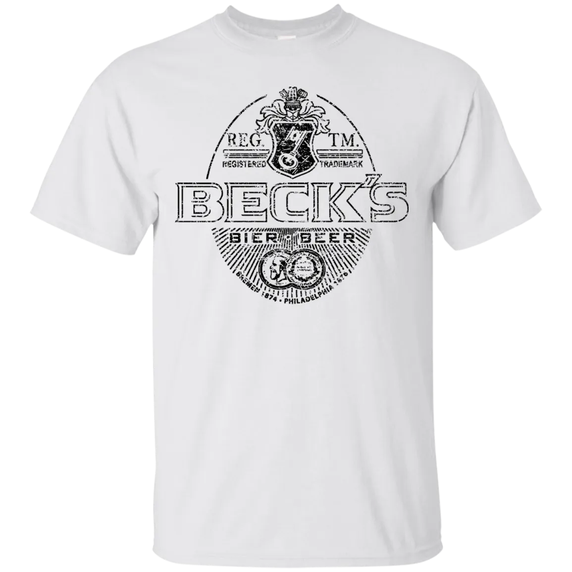 Becks Beer T-Shirt Custom Designed Black Worn Label Pattern