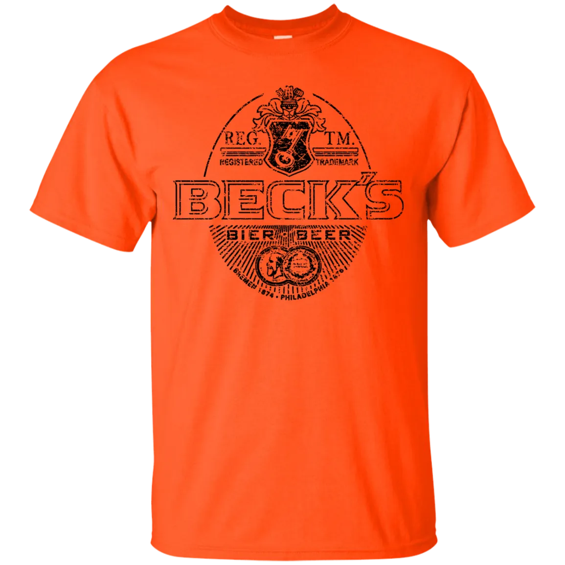 Becks Beer T-Shirt Custom Designed Black Worn Label Pattern