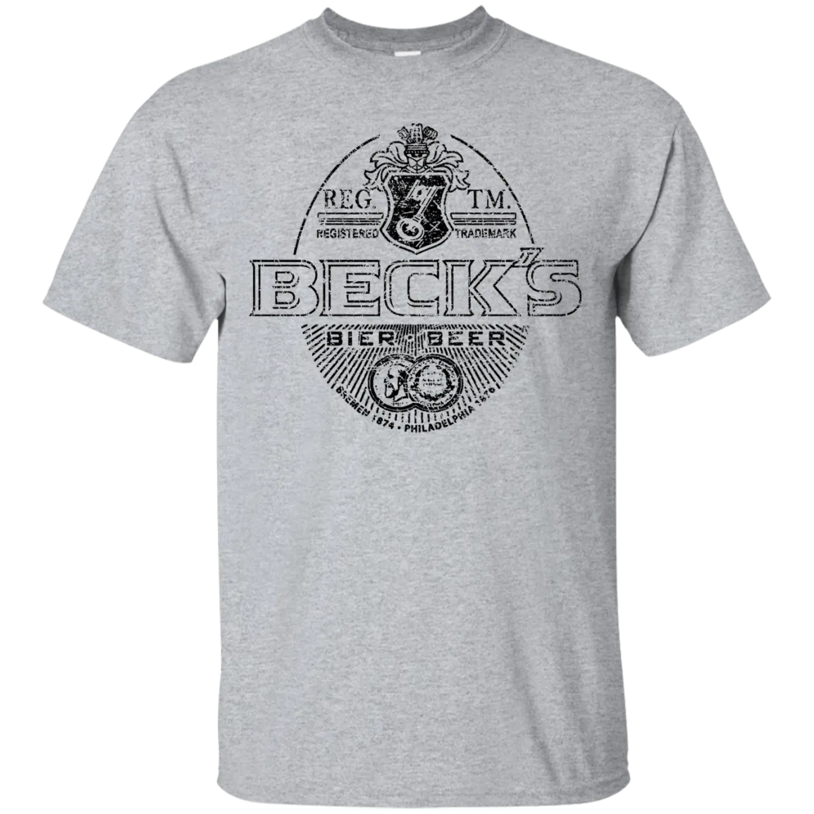 Becks Beer T-Shirt Custom Designed Black Worn Label Pattern