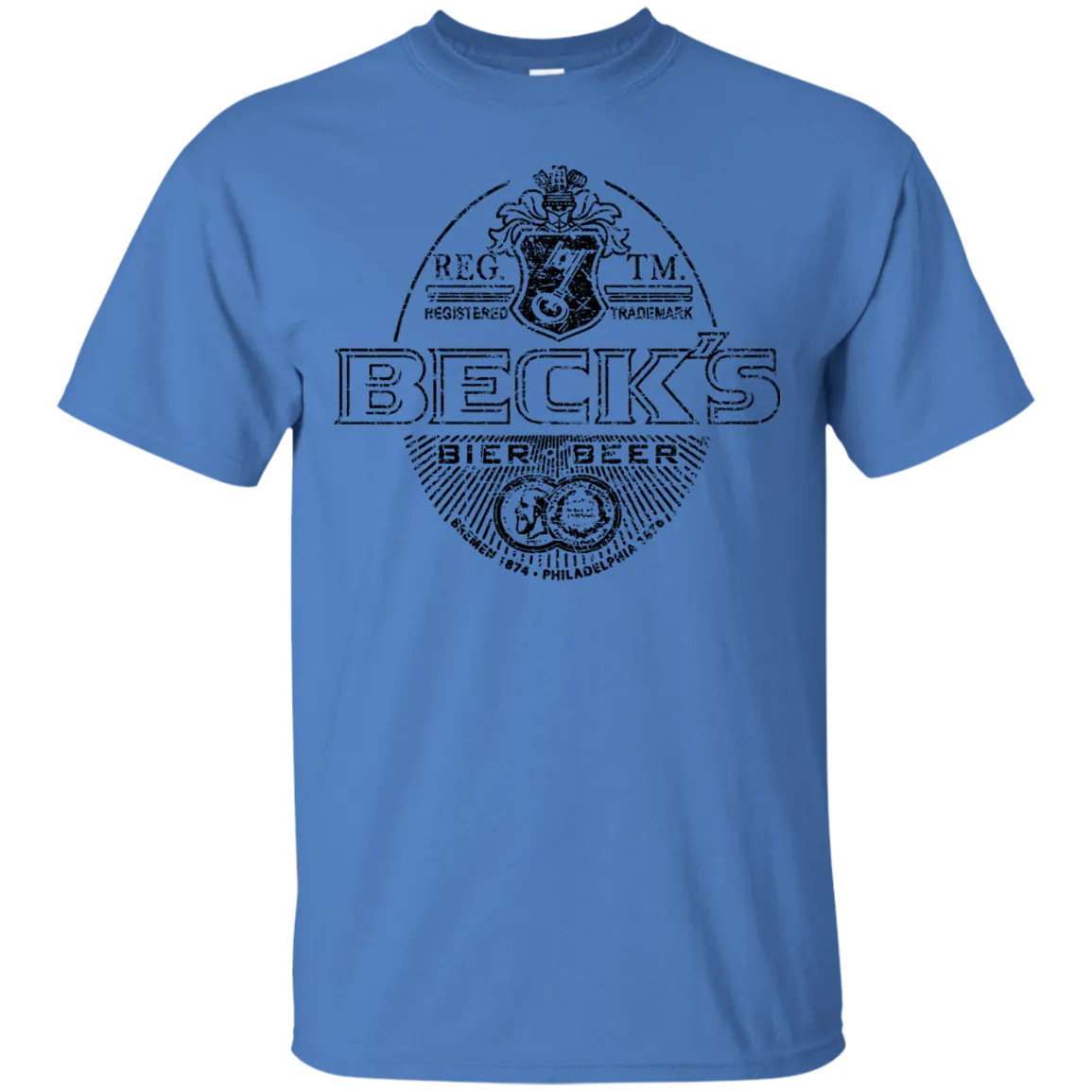 Becks Beer T-Shirt Custom Designed Black Worn Label Pattern