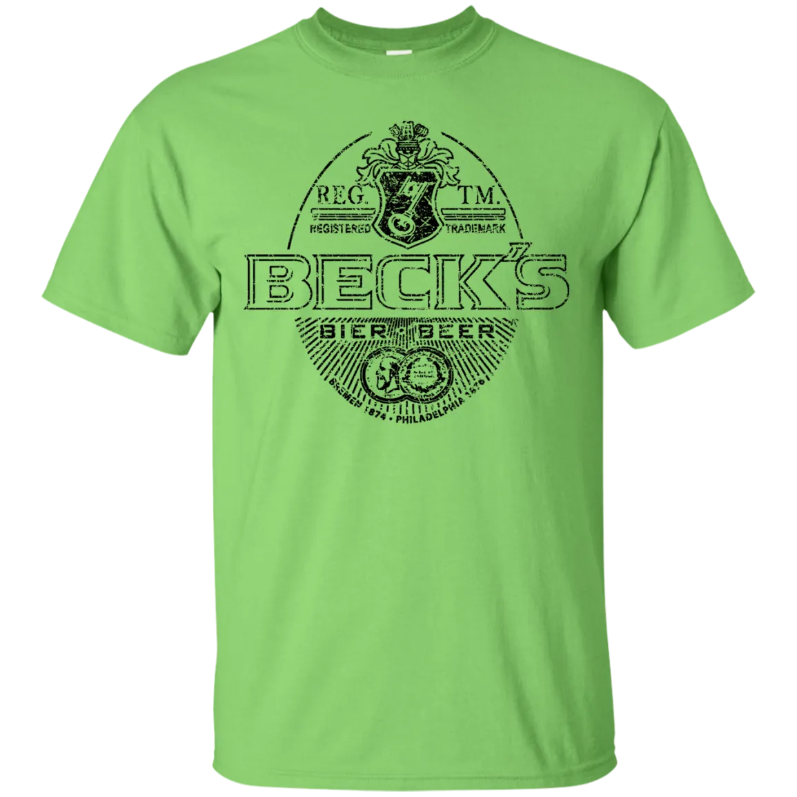 Becks Beer T-Shirt Custom Designed Black Worn Label Pattern