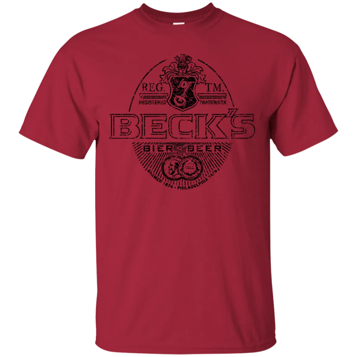 Becks Beer T-Shirt Custom Designed Black Worn Label Pattern