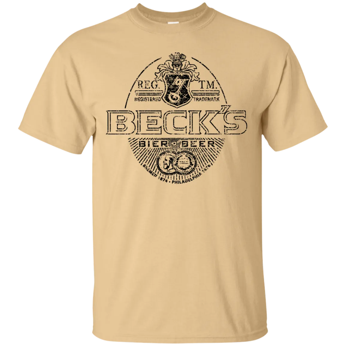 Becks Beer T-Shirt Custom Designed Black Worn Label Pattern