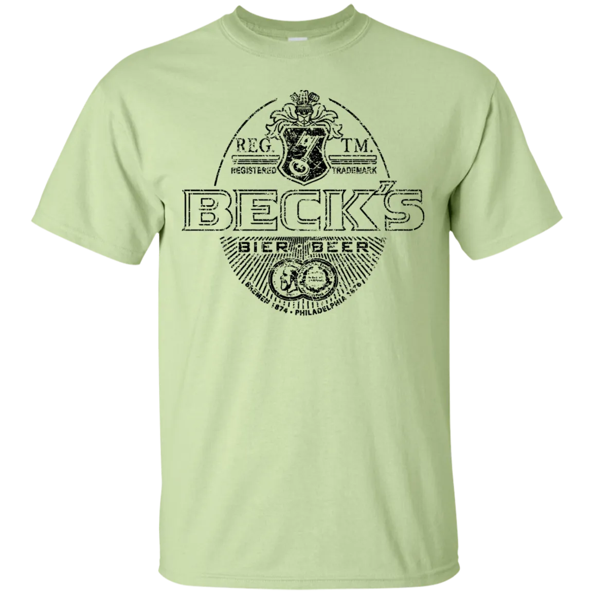 Becks Beer T-Shirt Custom Designed Black Worn Label Pattern