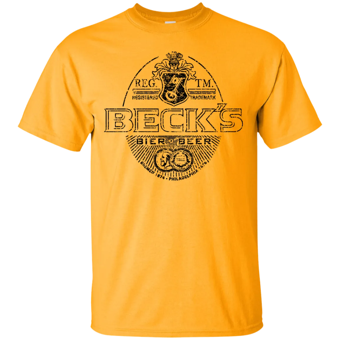 Becks Beer T-Shirt Custom Designed Black Worn Label Pattern