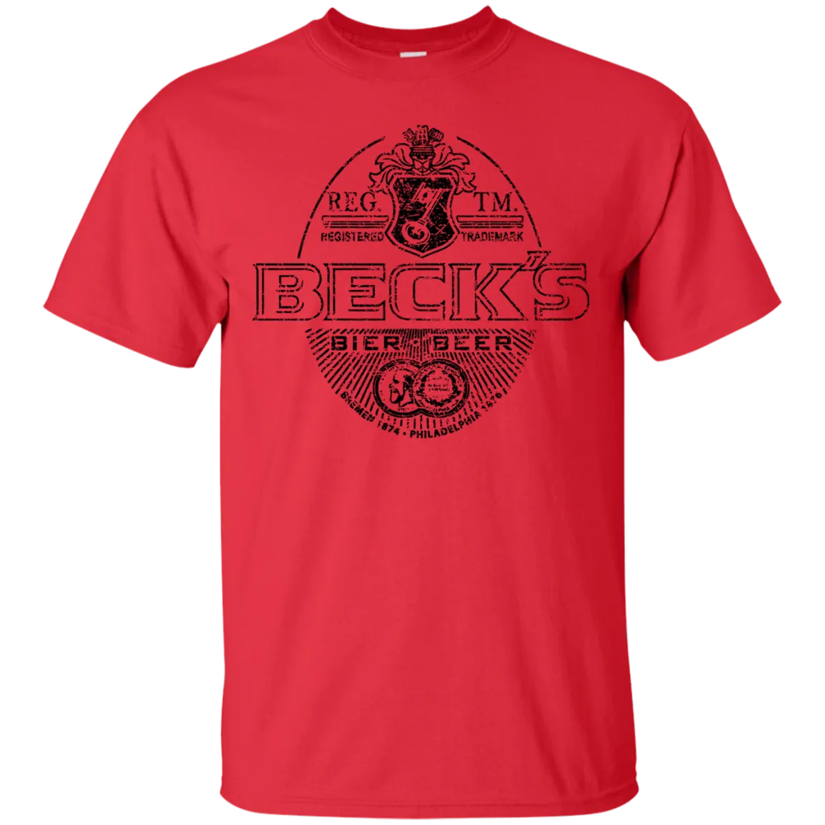 Becks Beer T-Shirt Custom Designed Black Worn Label Pattern