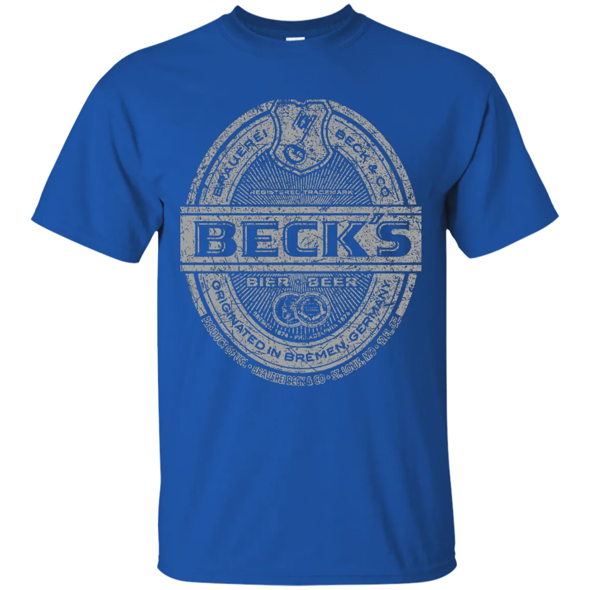 Becks Beer T-Shirt Custom Designed Silver Worn Label Pattern