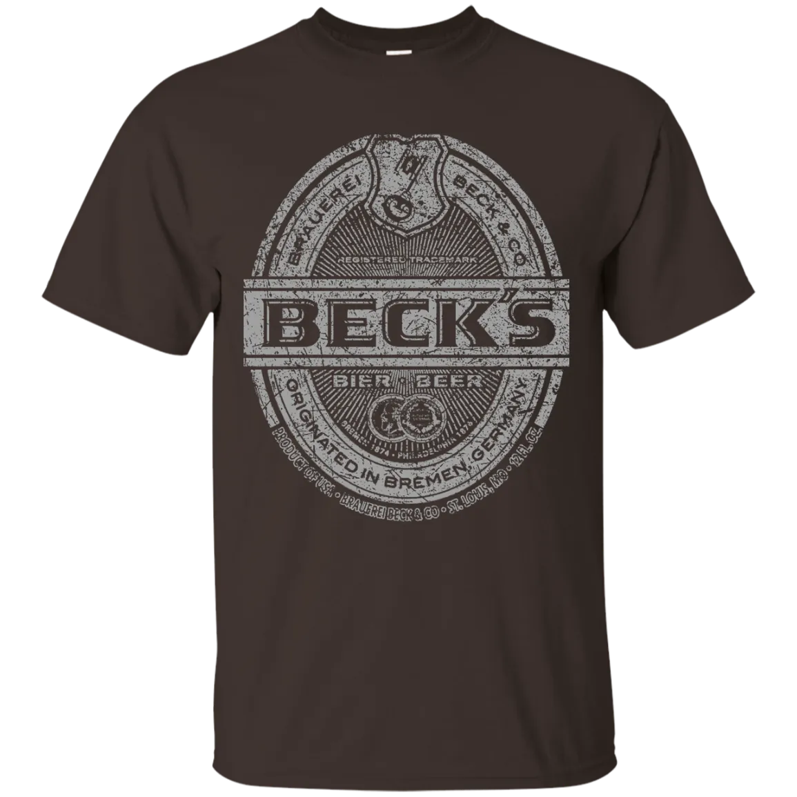 Becks Beer T-Shirt Custom Designed Silver Worn Label Pattern