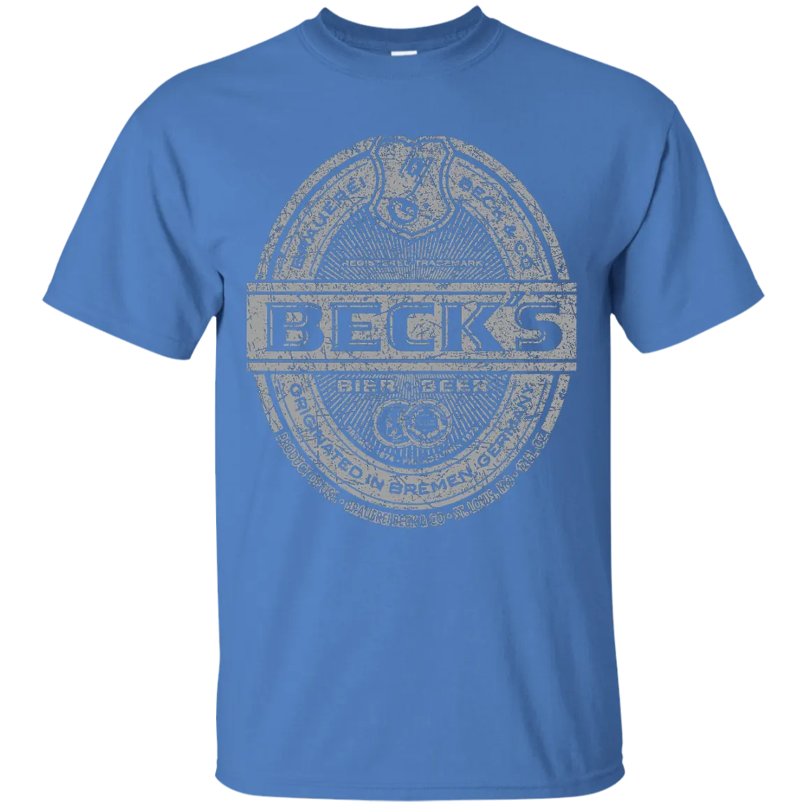 Becks Beer T-Shirt Custom Designed Silver Worn Label Pattern