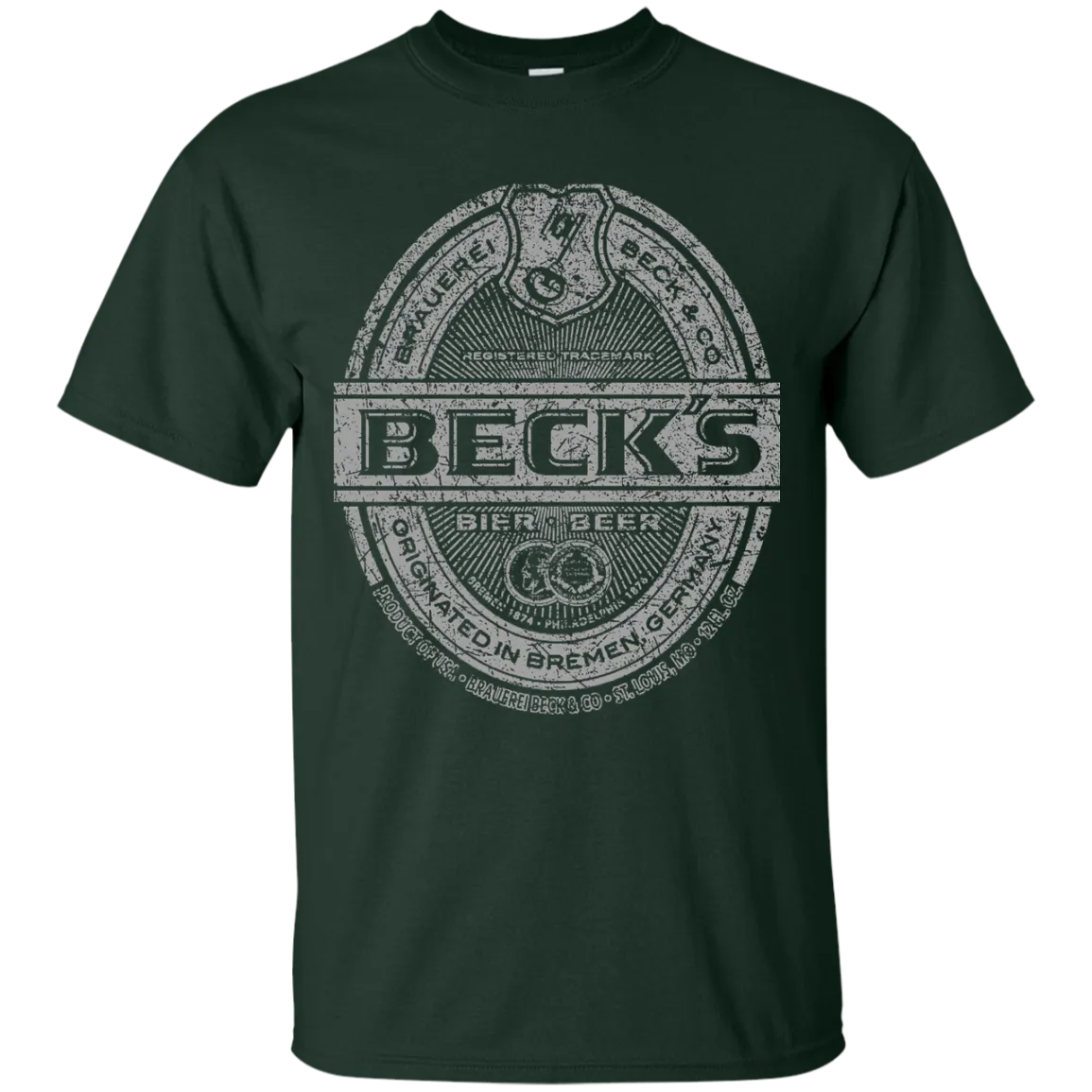 Becks Beer T-Shirt Custom Designed Silver Worn Label Pattern