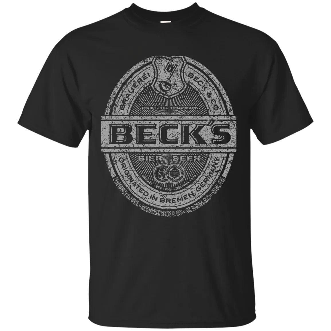 Becks Beer T-Shirt Custom Designed Silver Worn Label Pattern