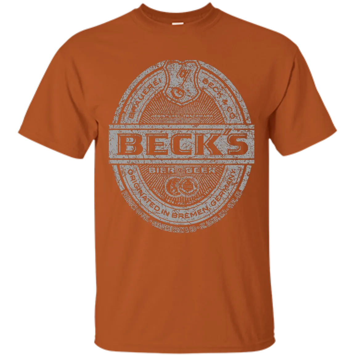 Becks Beer T-Shirt Custom Designed Silver Worn Label Pattern