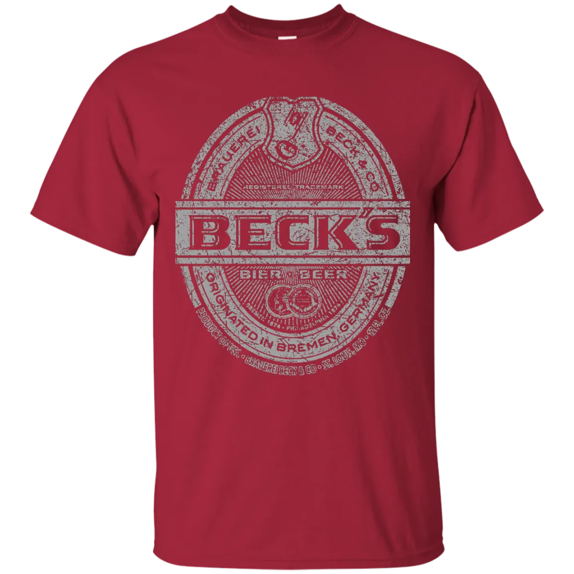 Becks Beer T-Shirt Custom Designed Silver Worn Label Pattern