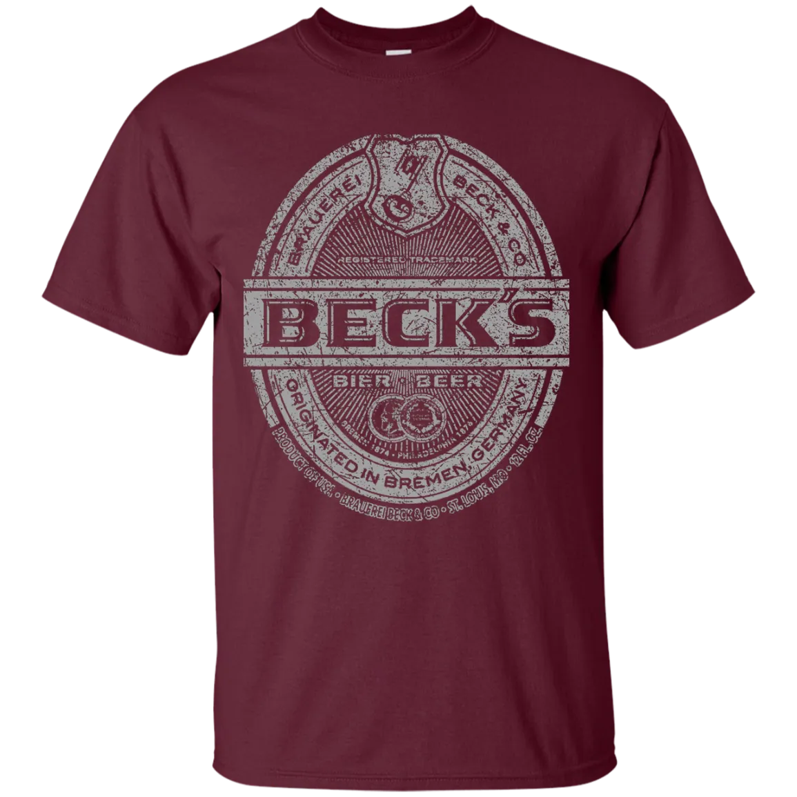 Becks Beer T-Shirt Custom Designed Silver Worn Label Pattern
