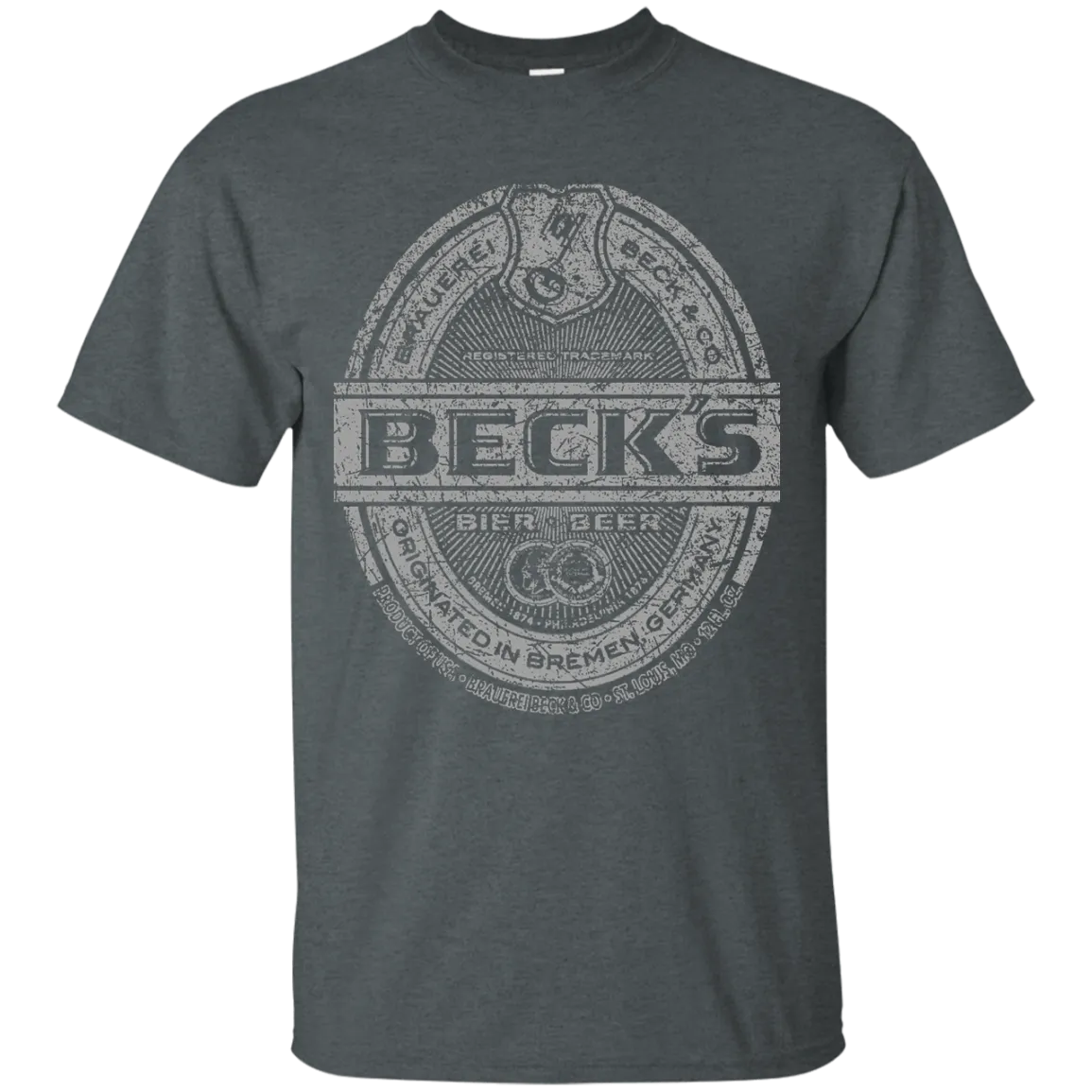 Becks Beer T-Shirt Custom Designed Silver Worn Label Pattern