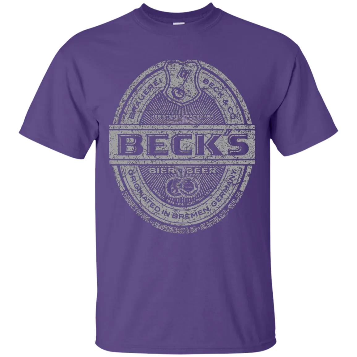 Becks Beer T-Shirt Custom Designed Silver Worn Label Pattern