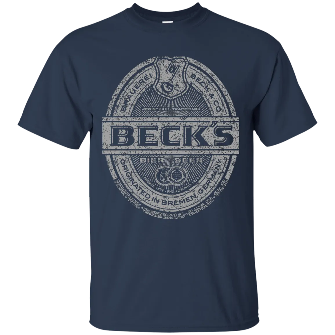 Becks Beer T-Shirt Custom Designed Silver Worn Label Pattern