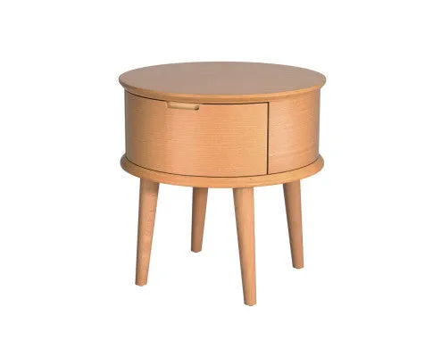 Bedside Table Drawers Curved Side End Table Storage Nightstand Oak ENZO