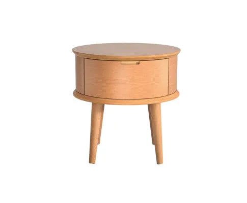 Bedside Table Drawers Curved Side End Table Storage Nightstand Oak ENZO
