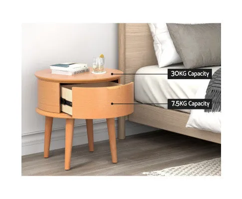 Bedside Table Drawers Curved Side End Table Storage Nightstand Oak ENZO
