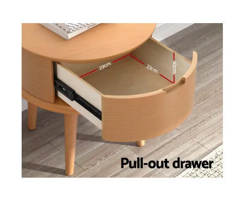 Bedside Table Drawers Curved Side End Table Storage Nightstand Oak ENZO
