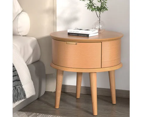 Bedside Table Drawers Curved Side End Table Storage Nightstand Oak ENZO