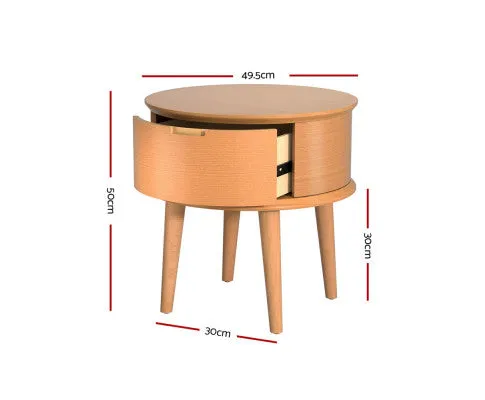 Bedside Table Drawers Curved Side End Table Storage Nightstand Oak ENZO