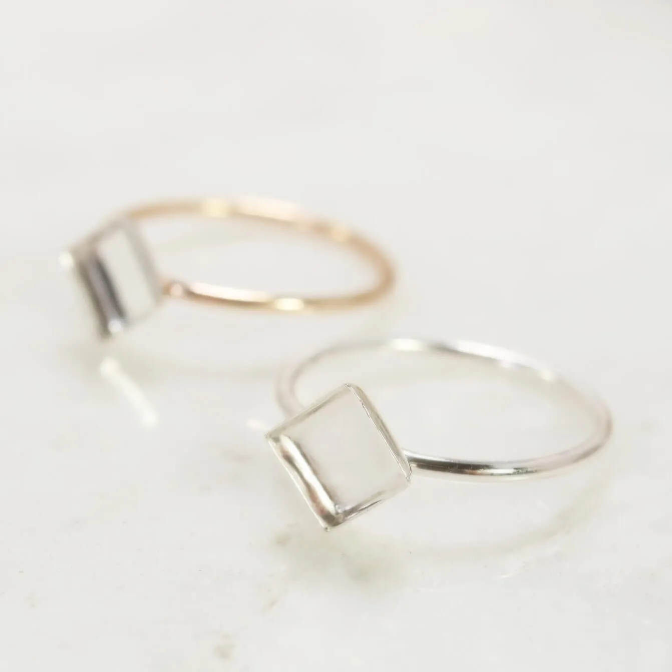 Bezel Cup Ring Setting - Plain, Angled Square, 2mm Band, Choose Your Cup, Choose Your Metal