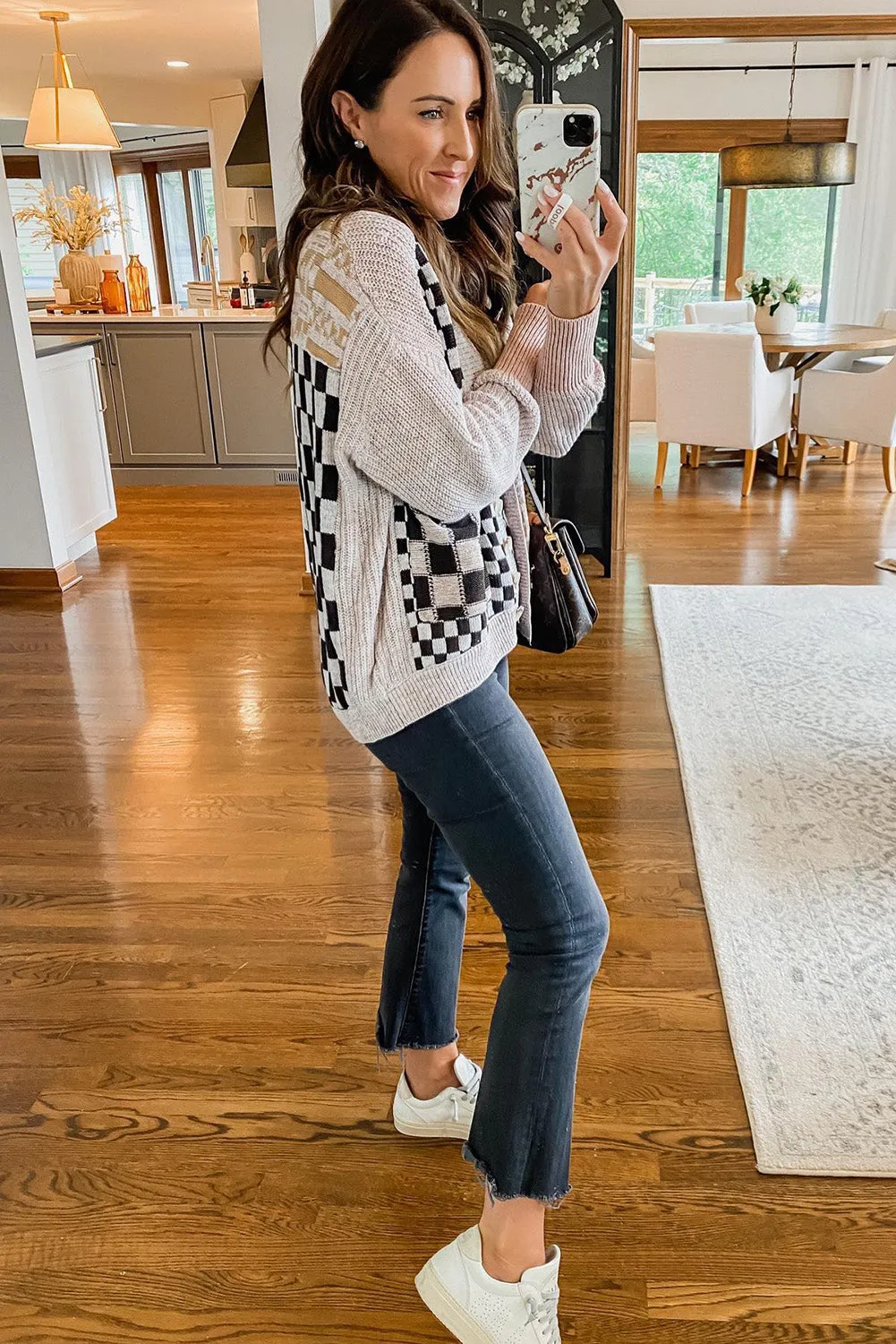 Black Checkered Mash-Up Cardigan Sweater